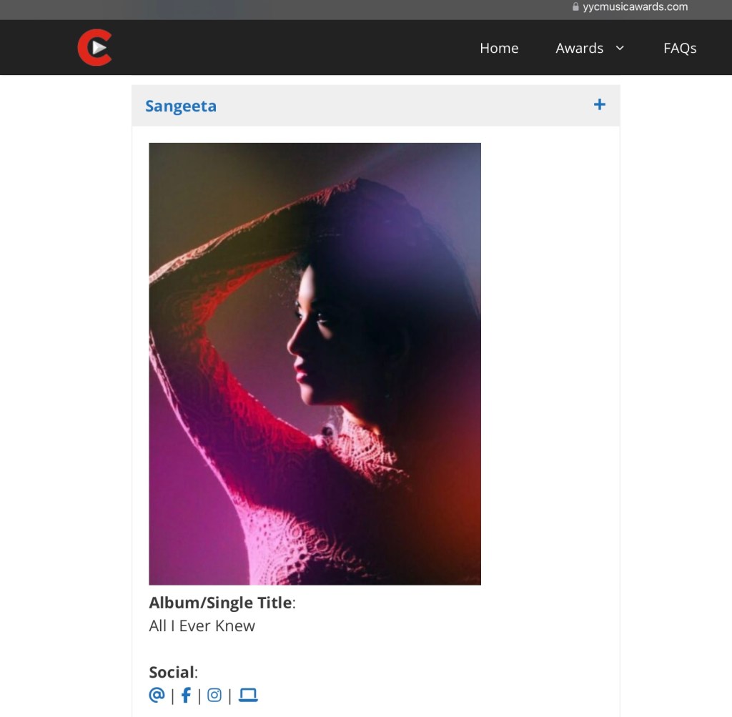 Sangeeta - Vote for me for YYC Music Awards - Live Performer of the Year Submission